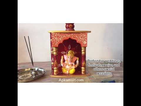 Pooja Temple Wooden | God Temple For Home | Puja Mandir Stand | Pooja Unit Small Wall Mounted – For Ghar, Office, Shop - 12 Inch - Apkamart