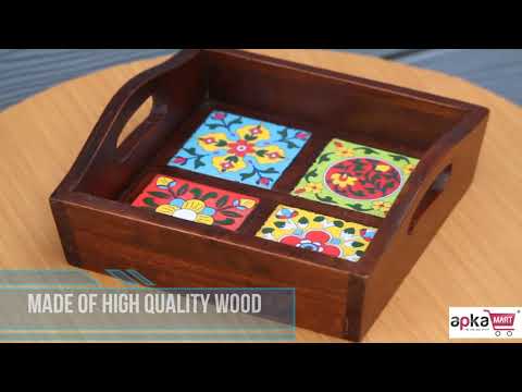 Serving Tray With In-Built Ceramic Tiles | Tea Tray - For Serving, Kitchen, Home Decor & Gifts - 9 Inch -Apkamart #Style_Classic