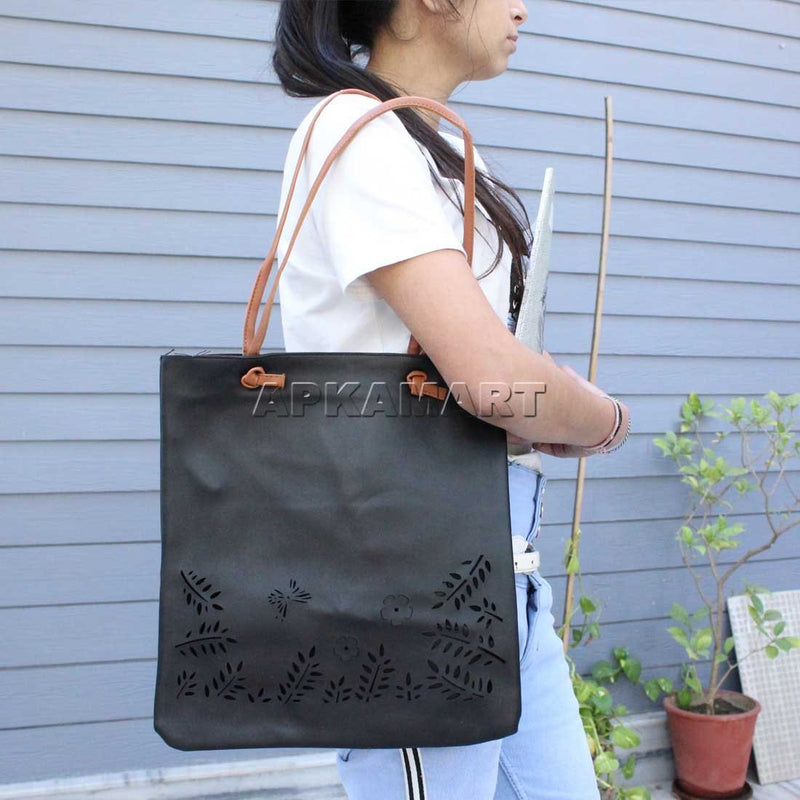 Black Tote Bag | Office Bags for Women - 13 Inch - ApkaMart